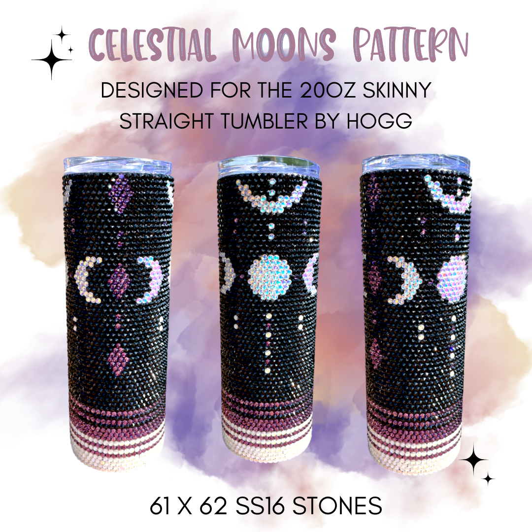 Celestial Moons Rhinestone Tumbler Template – SS16 Honeycomb Pattern for 20oz Skinny Straight Tumblers