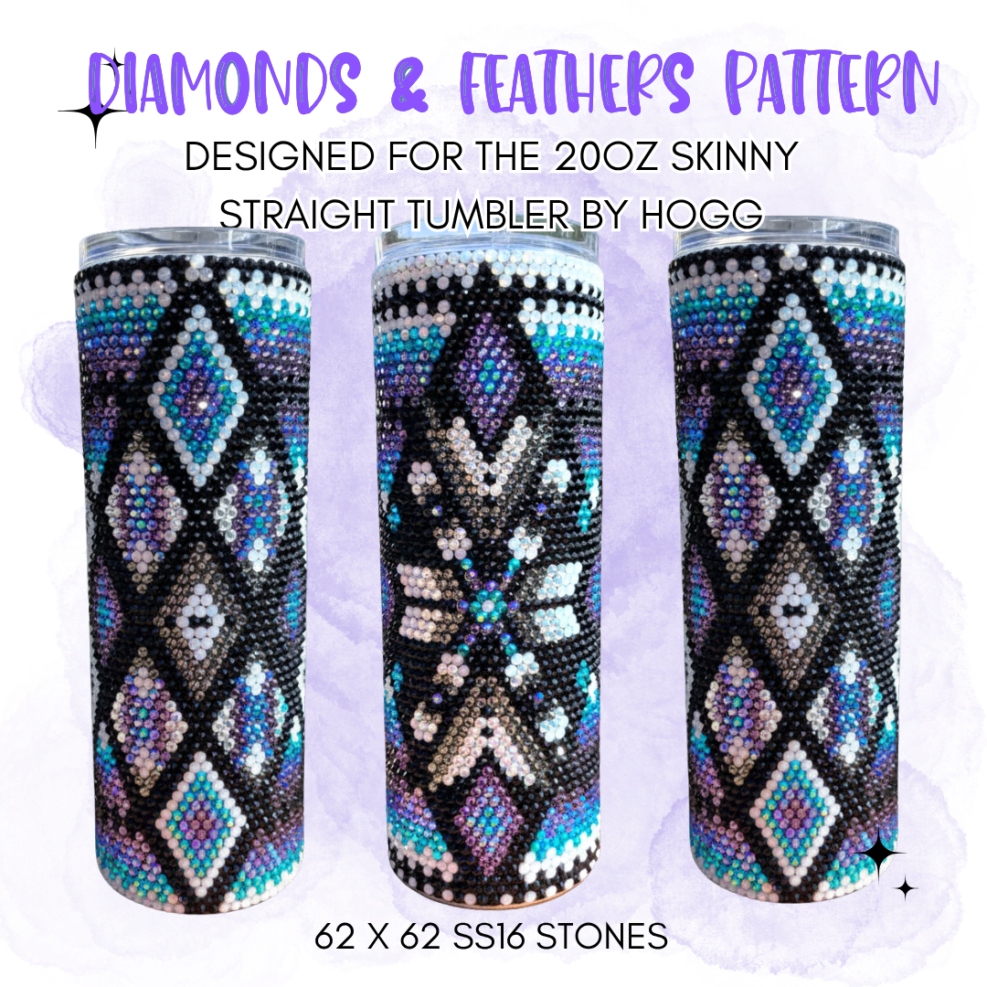 Diamonds & Feathers Rhinestone Tumbler Template – SS16 Honeycomb Pattern for 20oz Skinny Straight Tumblers