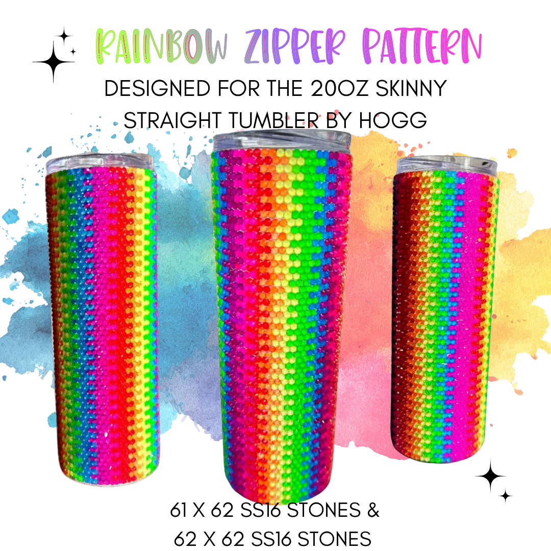 Rainbow Zipper Rhinestone Tumbler Template – SS16 Honeycomb Pattern for 20oz Skinny Straight Tumblers
