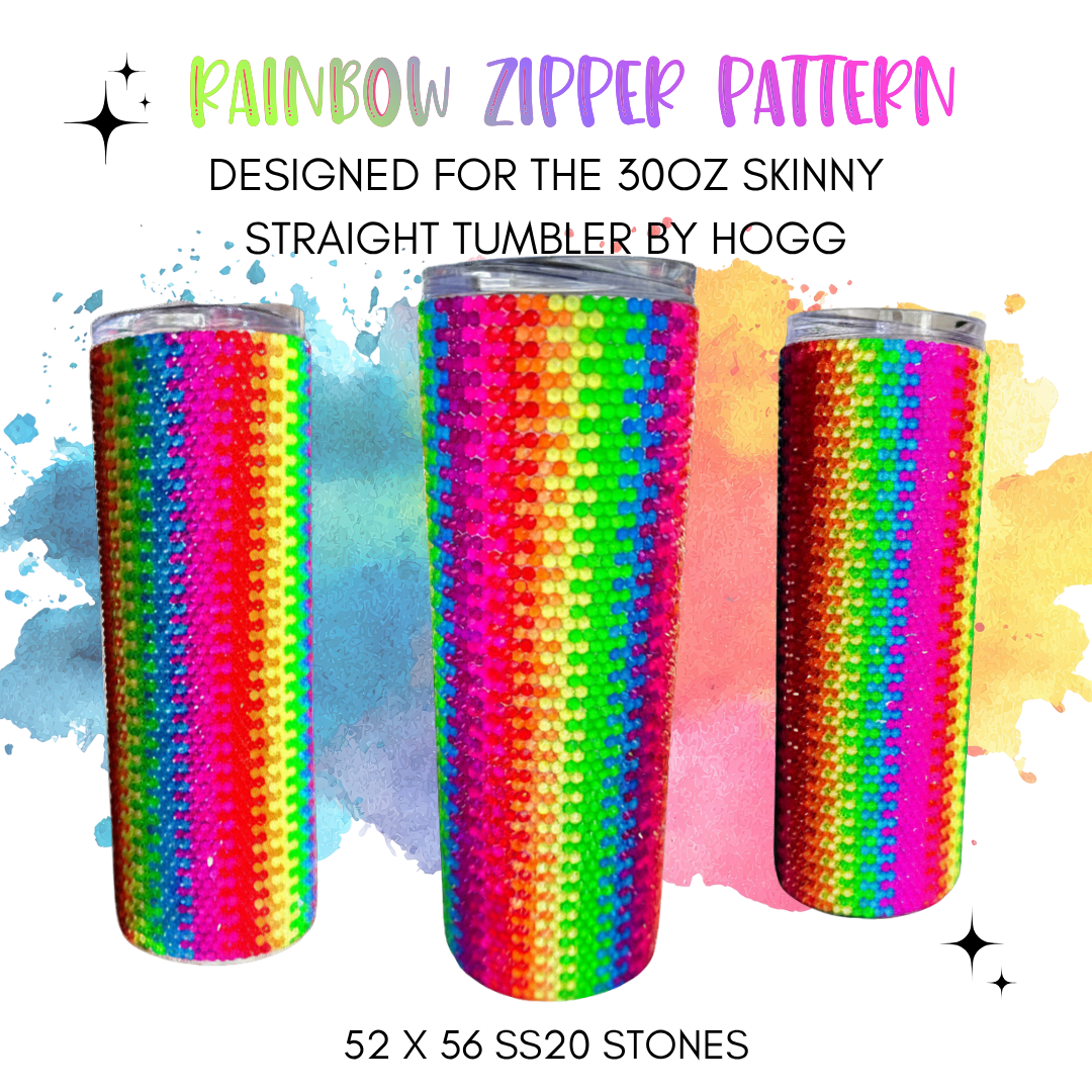 Rainbow Zipper Rhinestone Tumbler Template – SS20 Honeycomb Pattern for 30oz Skinny Straight Tumblers