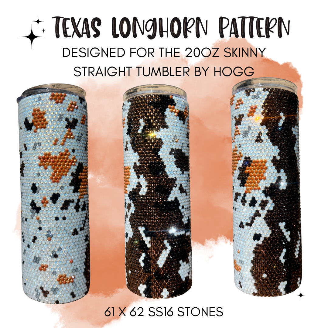 Texas Longhorn Rhinestone Tumbler Template – SS16 Honeycomb Pattern for 20oz Skinny Straight Tumblers