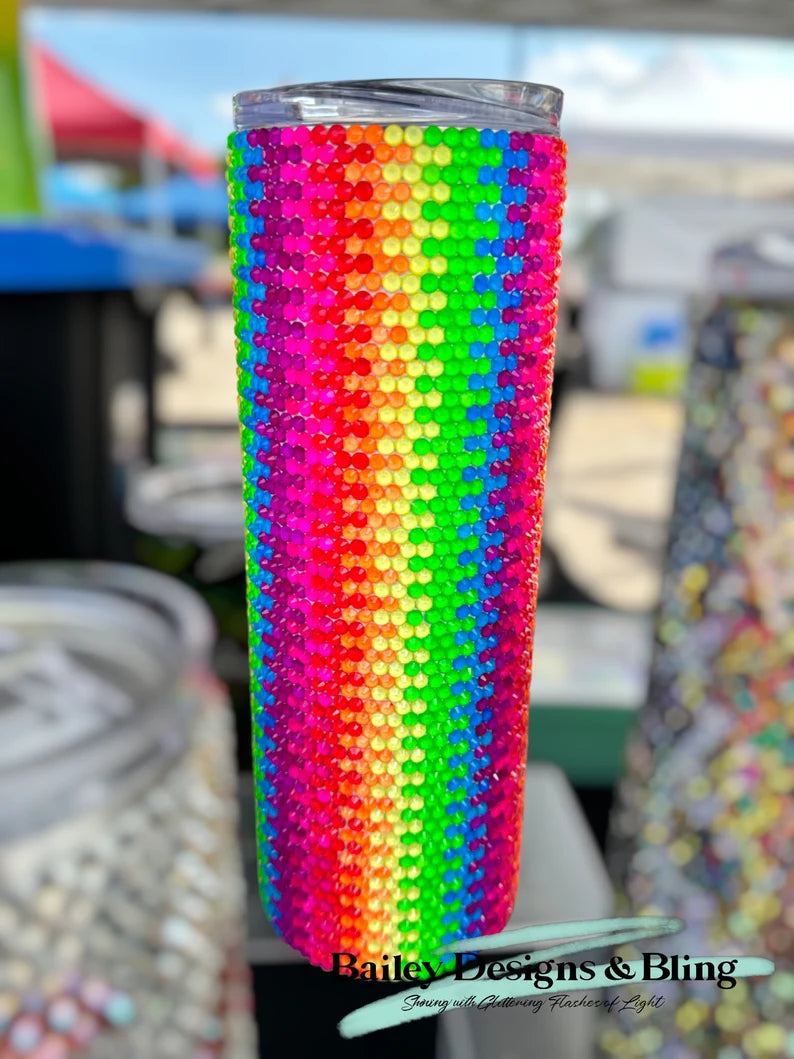 Rainbow Zipper Rhinestone Tumbler Template – SS16 Honeycomb Pattern for 16oz Plump Straight Tumblers