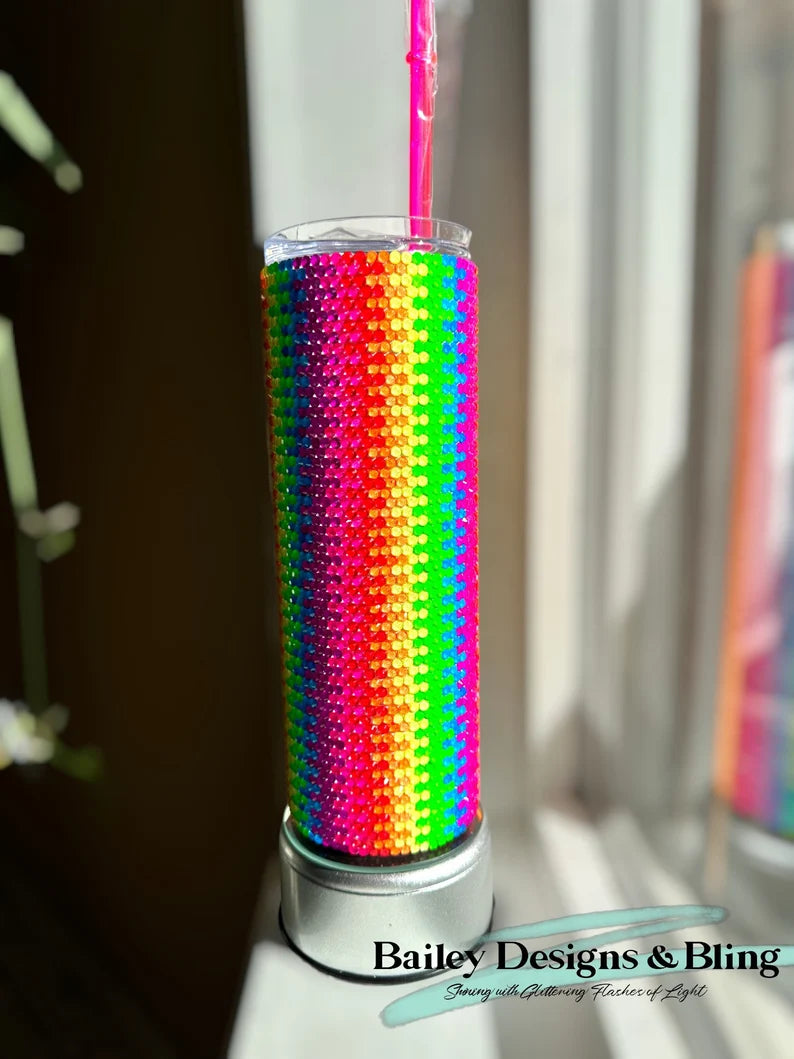 Rainbow Zipper Rhinestone Tumbler Template – SS16 Honeycomb Pattern for 16oz Plump Straight Tumblers