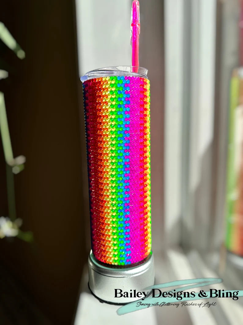 Rainbow Zipper Rhinestone Tumbler Template – SS16 Honeycomb Pattern for 16oz Plump Straight Tumblers