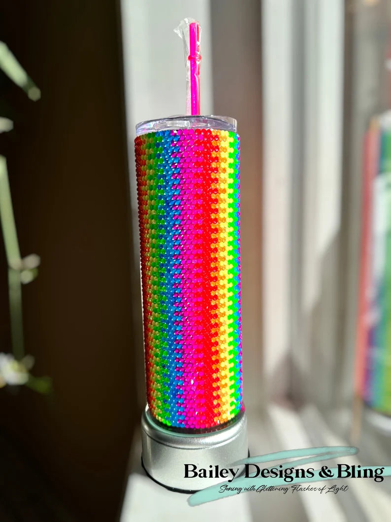 Rainbow Zipper Rhinestone Tumbler Template – SS16 Honeycomb Pattern for 16oz Plump Straight Tumblers