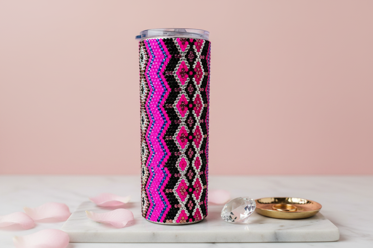 Pink Geometric Rhinestone Tumbler