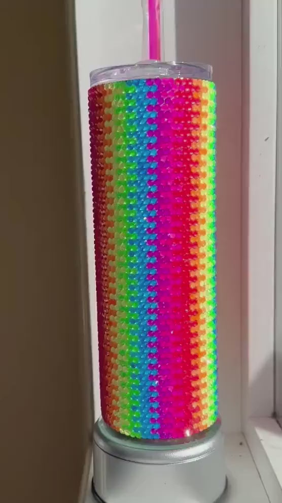 Rainbow Zipper Rhinestone Tumbler Template – SS16 Honeycomb Pattern for 16oz Plump Straight Tumblers