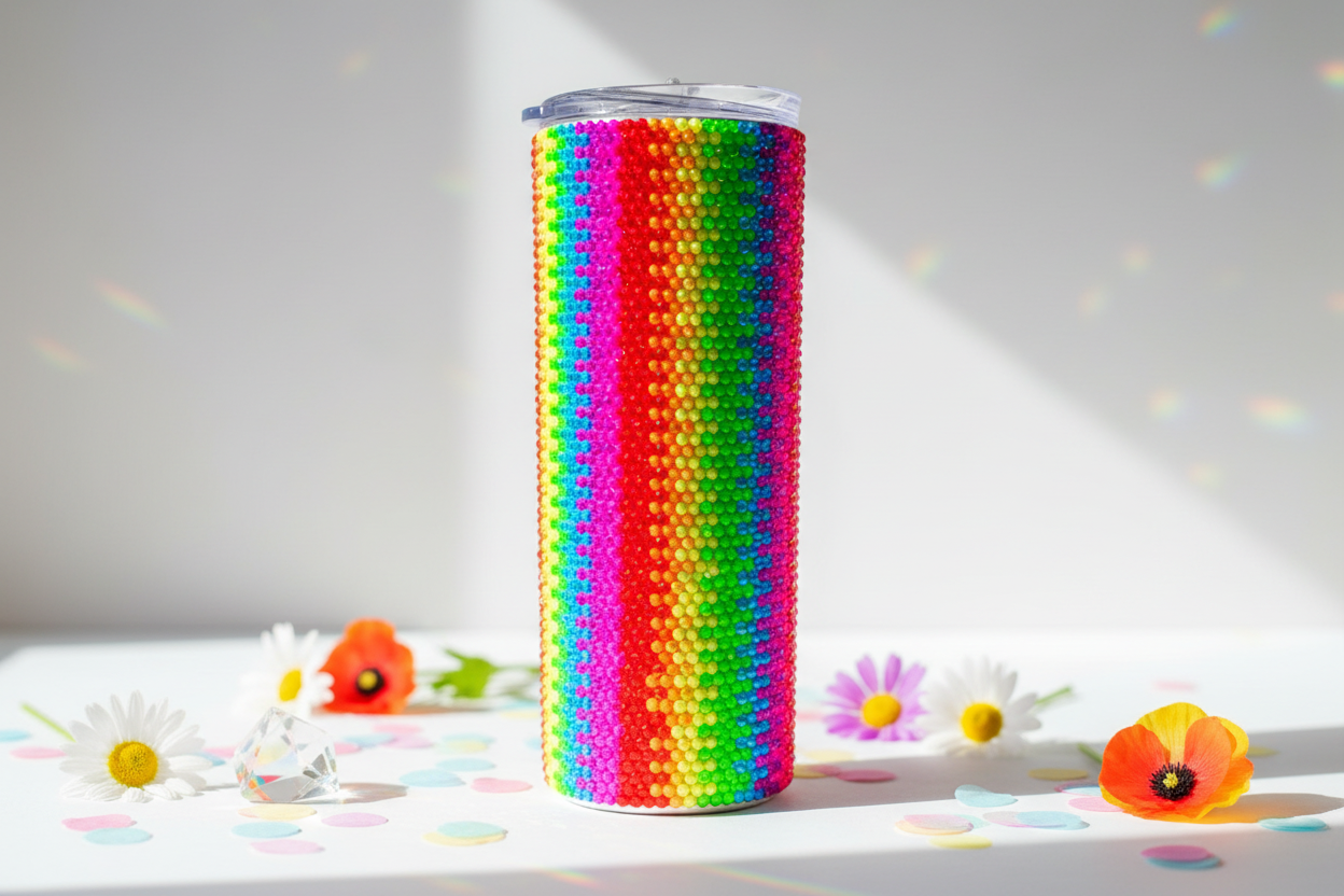 Rainbow Zipper Rhinestone Tumbler